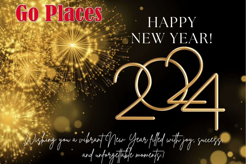 Go Places Black Gold Festive Happy New Year Card