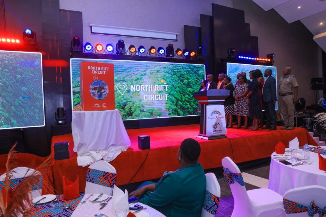 Kenya Tourism Board (KTB) CEO June Chepkemei (Standing in the front row on the right) with other tourism stakeholders during the launch of the North Rift Tourism Circuit in Eldoret.