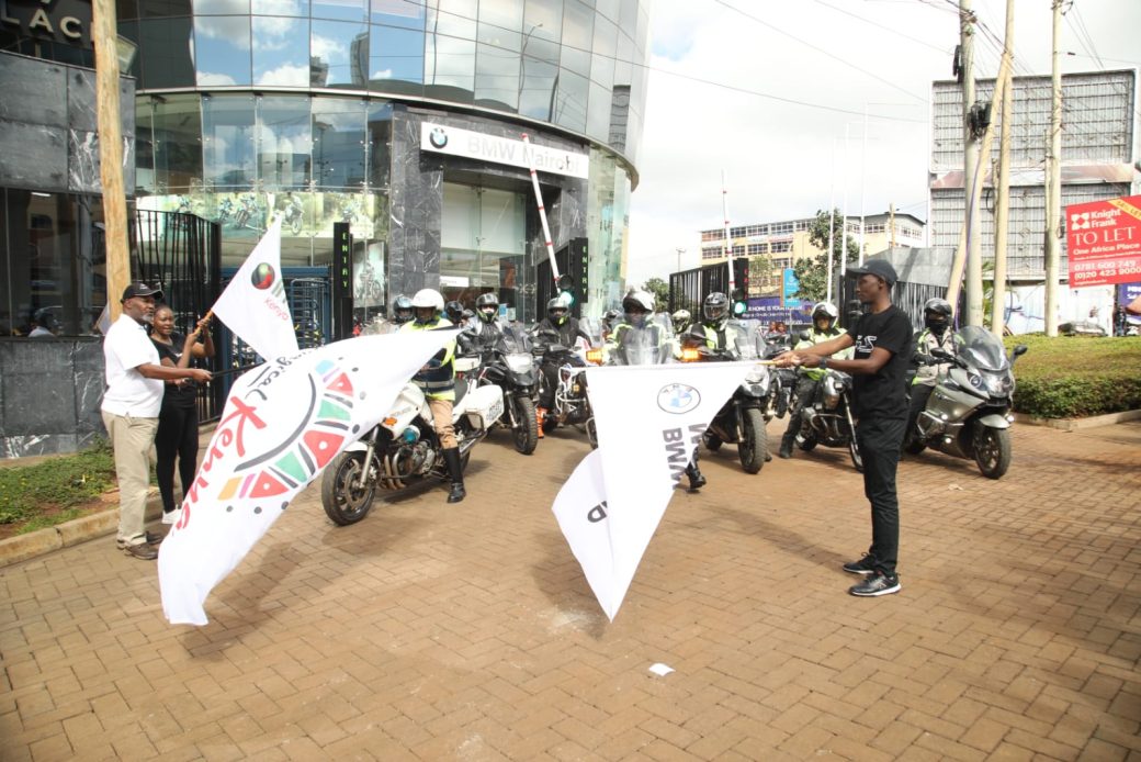 The adventure riders are flagged off at the BMW showroom in Westlands, Nairobi ahead of their ride to Naivasha where they visited the Hells Gate National Park.