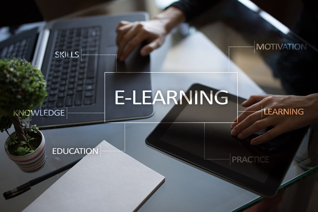 E-Learning on the virtual screen. Internet education concept