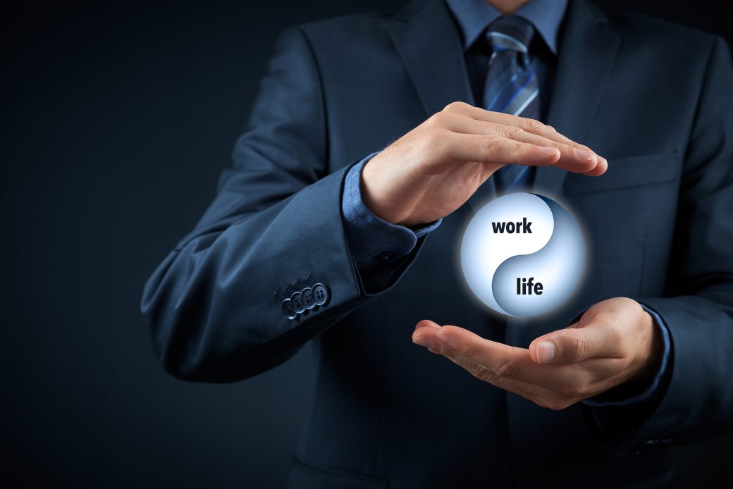 Work life (work-life) balance concept. Life coach (career manager) give advice about work-life balance wide composition.